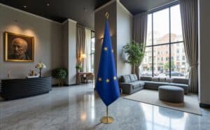 drapeau UE sur hampe