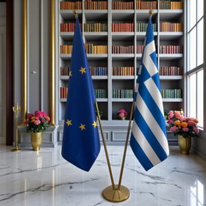 drapeau Grèce et UE sur pied