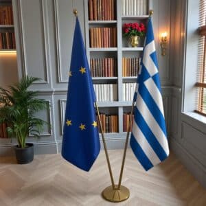 drapeau Grèce et UE sur pied