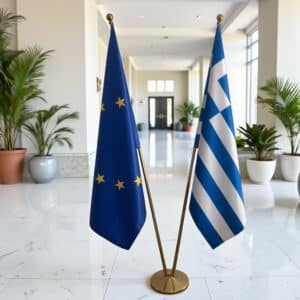 drapeau Grèce et UE sur pied