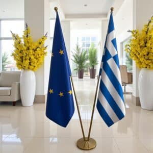 drapeau Grèce et UE sur pied