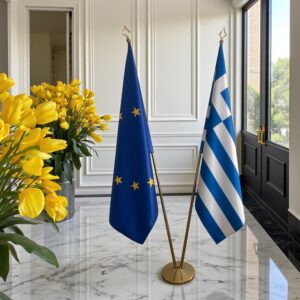 drapeau Grèce et UE sur pied