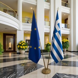 drapeau Grèce et UE sur pied