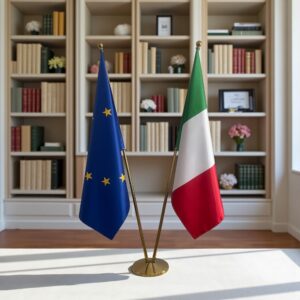 drapeau Italie et UE sur pied