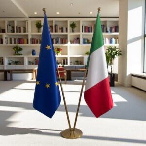 drapeau Italie et UE sur pied