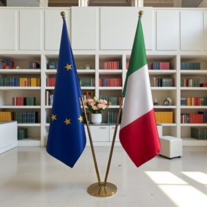 drapeau Italie et UE sur pied