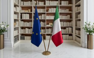 drapeau Italie et UE sur pied