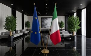 drapeau Italie et UE sur pied