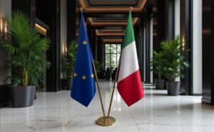 drapeau Italie et UE sur pied