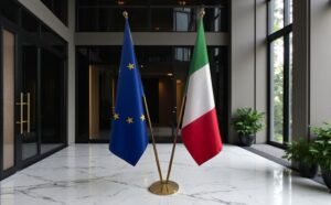 drapeau Italie et UE sur pied