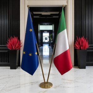 drapeau Italie et UE sur pied