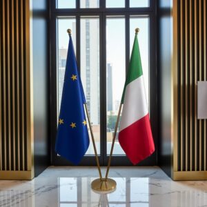 drapeau Italie et UE sur pied