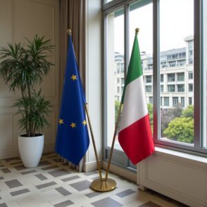 drapeau Italie et UE sur pied