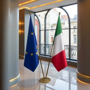 drapeau Italie et UE sur pied