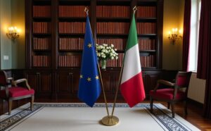 drapeau Italie et UE sur pied