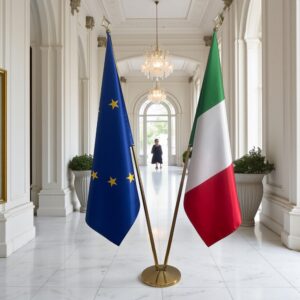 drapeau Italie et UE sur pied
