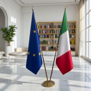 drapeau Italie et UE sur pied