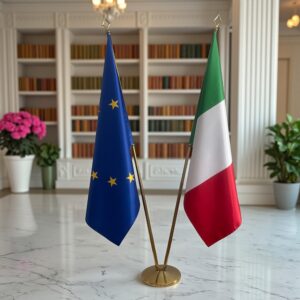 drapeau Italie et UE sur pied