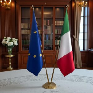 drapeau Italie et UE sur pied