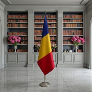 drapeau Roumanie avec pied