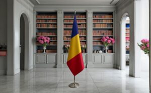 drapeau Roumanie avec pied