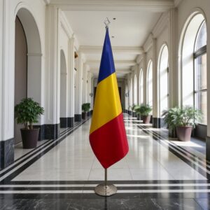 drapeau Roumanie avec pied