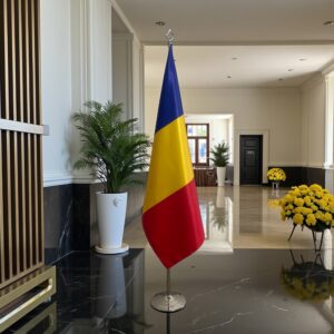 drapeau Roumanie avec pied