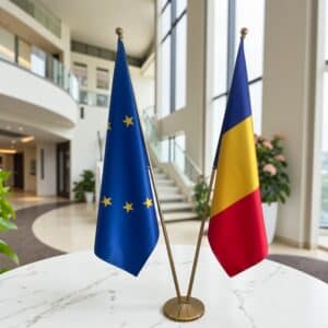 drapeau Roumanie avec socle