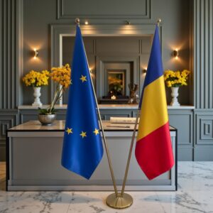 drapeau Roumanie avec socle