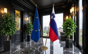 drapeau Slovenie avec hampe