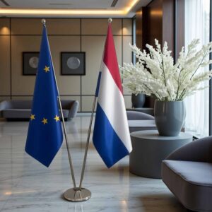 drapeau Pays-Bas et UE sur pied