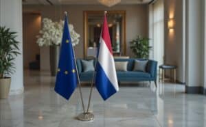 drapeau Pays-Bas et UE sur pied